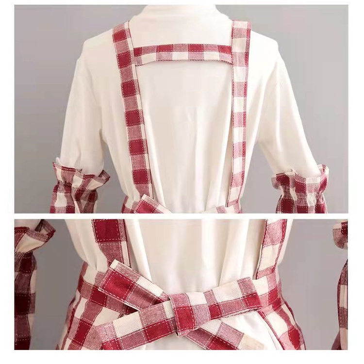 Tạp Dề cotton Tay Dài Cổ Búp Bê Dễ Thương Phong Cách Hàn Quốc