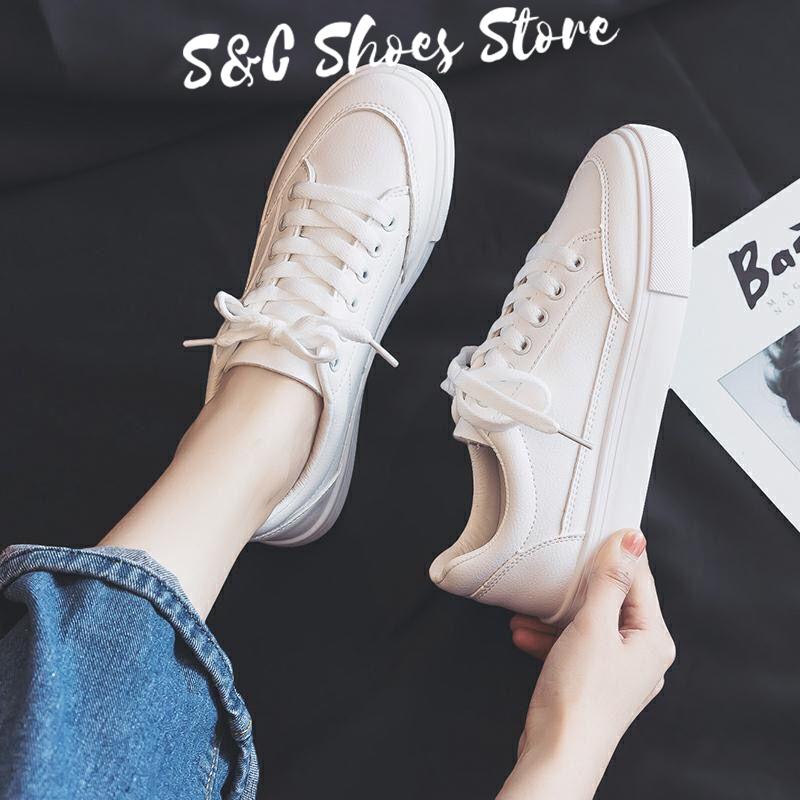 Giày Thể Thao Canvas Đế Bằng Màu Trắng Dễ Phối Đồ