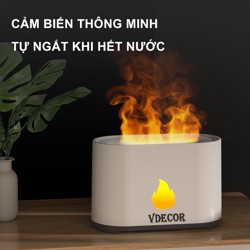 Máy xông tinh dầu Vdecor hình ngọn lửa trang trí bàn làm việc làm thơm phòng tạo ẩm cho da