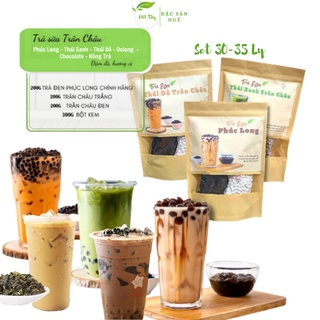 Set Nguyên Liệu Làm Trà Sữa Phúc Long (30-35 ly), Trân Châu Đường Đen, Hồng Trà, Thái Xanh, Thái Đỏ