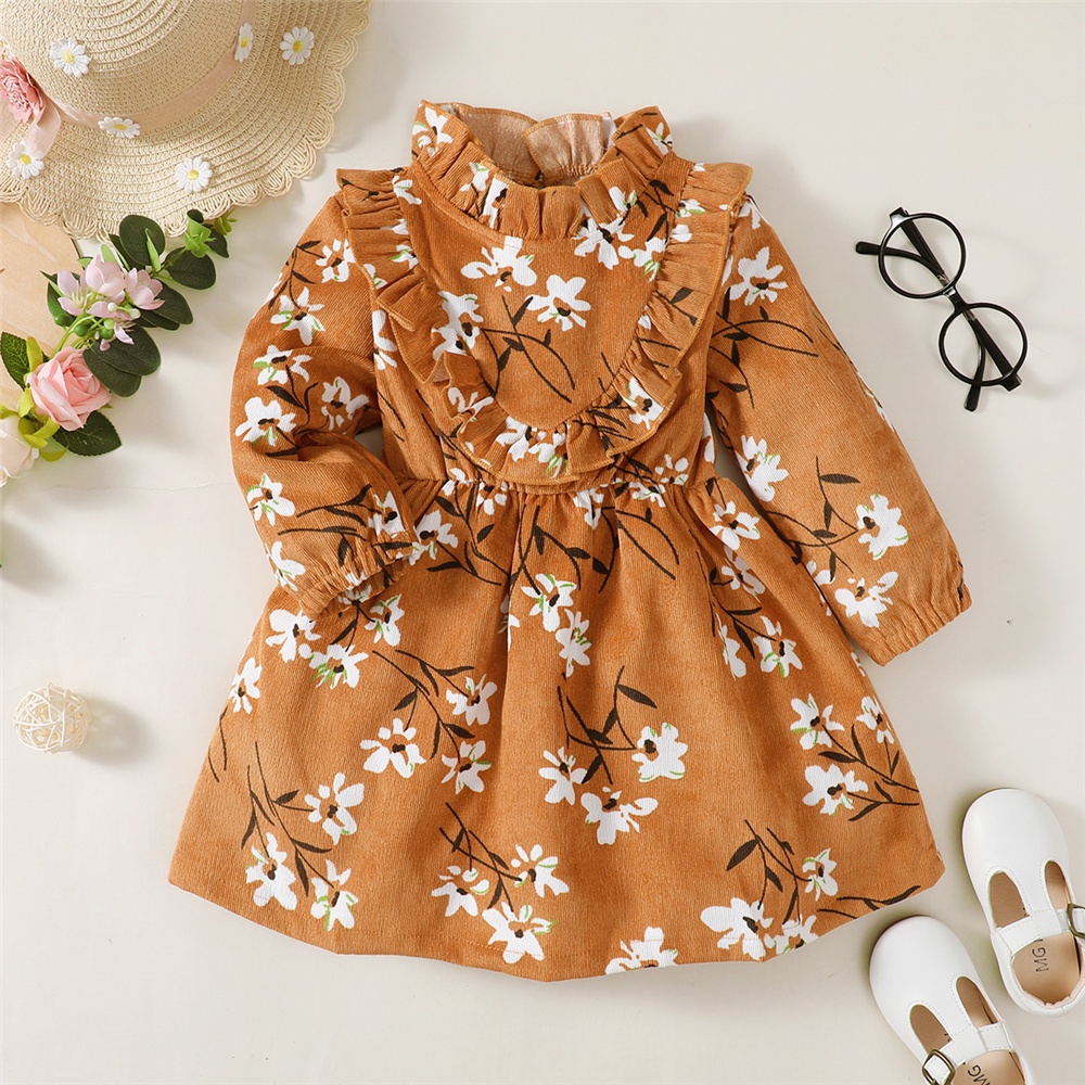 Đầm MIKRDOO cổ Peter Pan tay dài in họa tiết hoa dành cho bé gái từ 1-6 tuổi