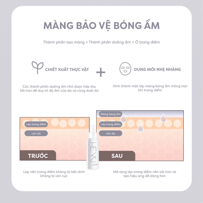 Xịt nhũ HEYXI giữ makeup dưỡng ẩm cả ngày dài, giúp da mịn màng
