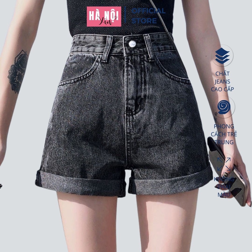 Quần short jeans, quần short bò nữ màu xám khói lưng cao cá tính tôn dáng hottrend 2022