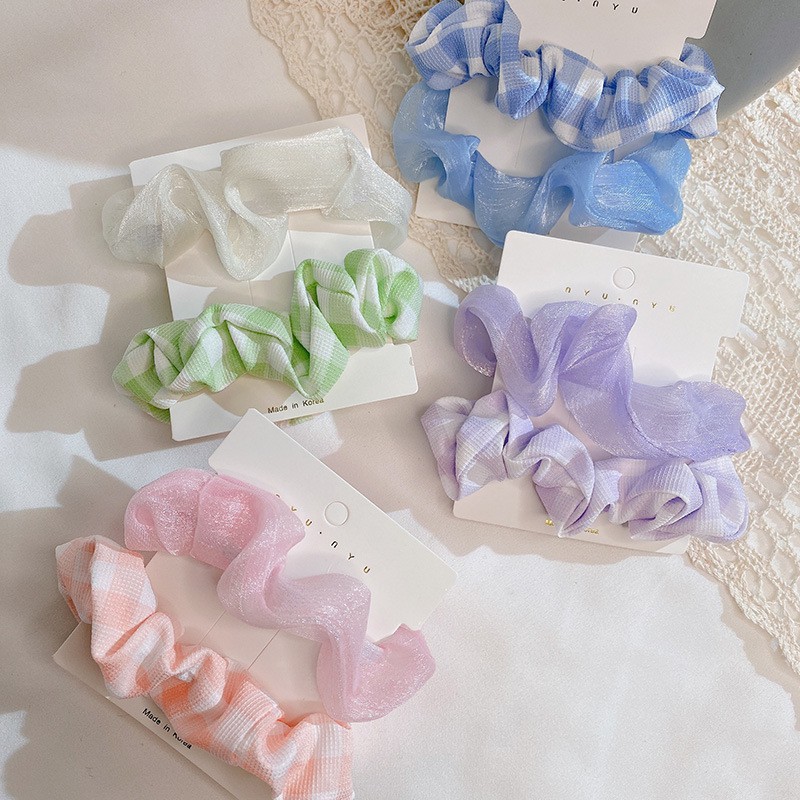 Dây cột tóc Scrunchies kẻ sọc caro, hoa quả BT1