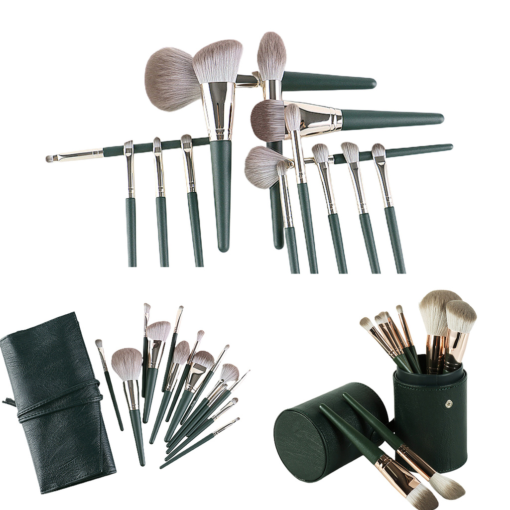 CODseller 14Pcs/Set Makeup Brush Soft Hair Uniform Shading With Storage Bag Green Cloud Makeup Brush Set for Beauty