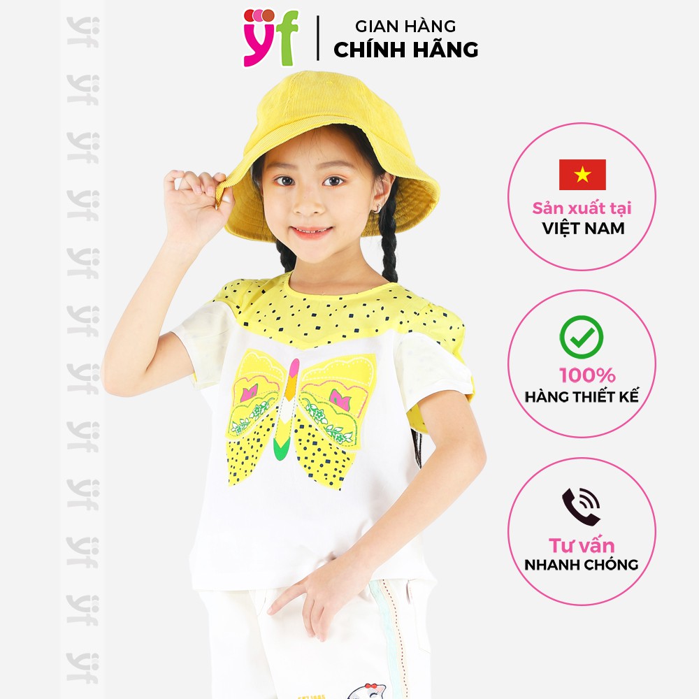 Áo vải cotton cho bé YF màu trắng in hình bướm xinh xắn 4AX113
