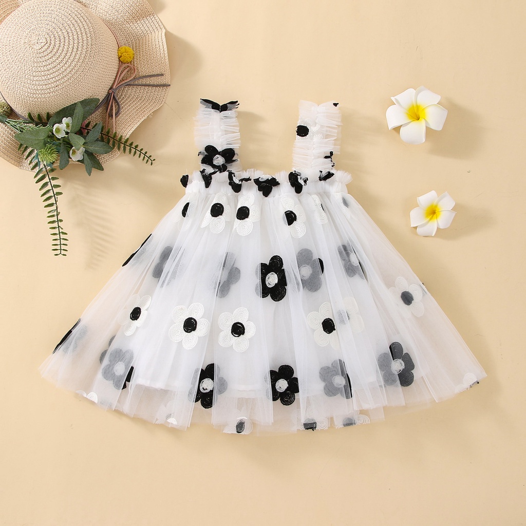 BCBL Đầm xòe hai dây in họa tiết hoa thời trang mùa hè xinh xắn cho bé gái 1 tuổi