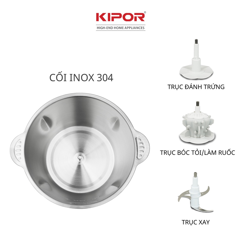 Máy xay thịt đa năng KIOR với Cối Inox 304 siêu bền, Dung tích 2L siêu lớn, Mô tơ lõi đồng công suất lớn xay mịn nhanh