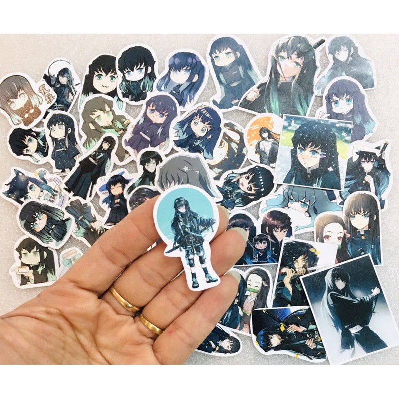 Sticker muichirou set 30 cái khác nhau decal ép lụa bóc dán /hình dán muichirou kimetsu no yaiba