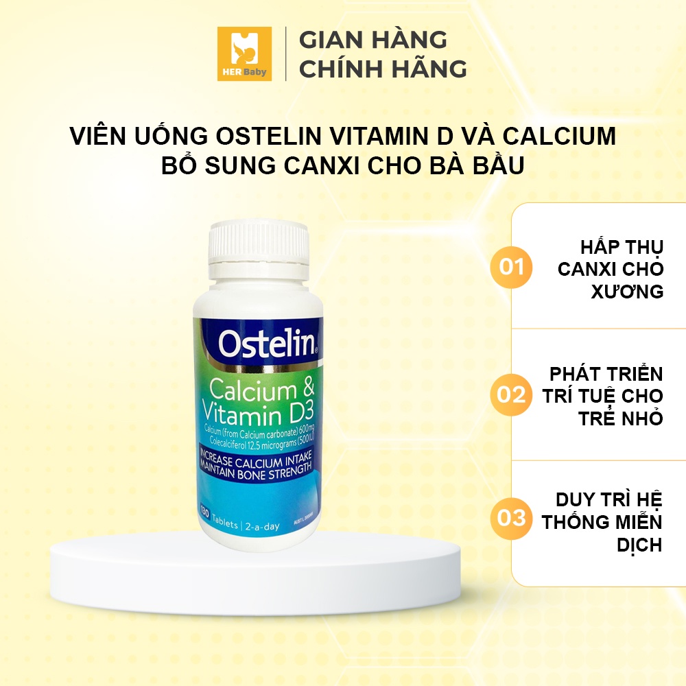 Viên uống Ostelin Vitamin D và Calcium bổ sung canx cho mẹ bầu, ngăn ngừa dị tật cho thai nhi (130 viên) - Herbaby
