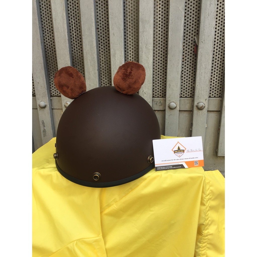 Miễn phí v/c bảo hành 12 tháng mũ bảo hiểm nửa đầu gấu nâu gấu brown kèm tai+ Kính phi công+chong chóng