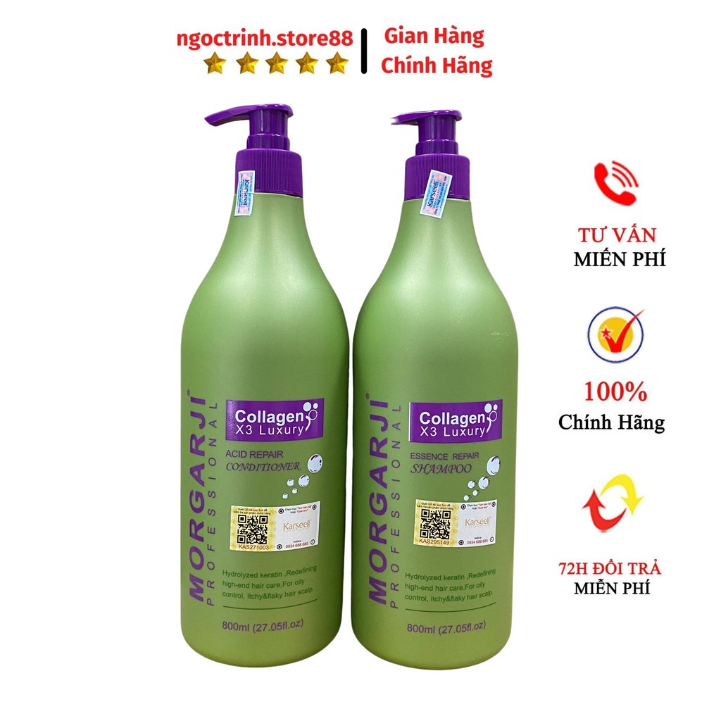 Dầu Gội Xả Colagen MORGARJI Phục Hồi Tóc Hư Tổn Siêu Mượt Hương Thơm Hoa Quả 800ml * 2. Bộ Dầu Gội Colagen