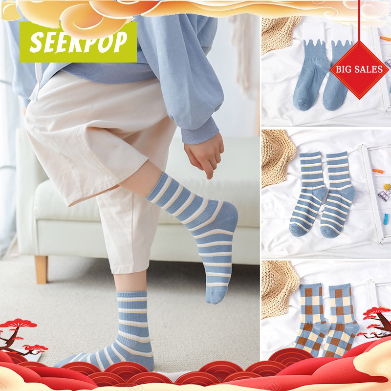 1 Đôi Vớ Cotton Cổ Cao Phong Cách Retro Đường Phố Thu Đông Cho Nữ