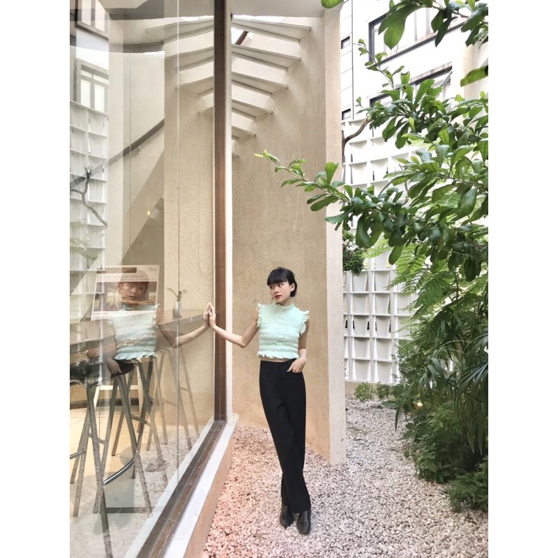 Anis_ Aó croptop freesize, có thun co giãn thoải mái, Ruffle Top