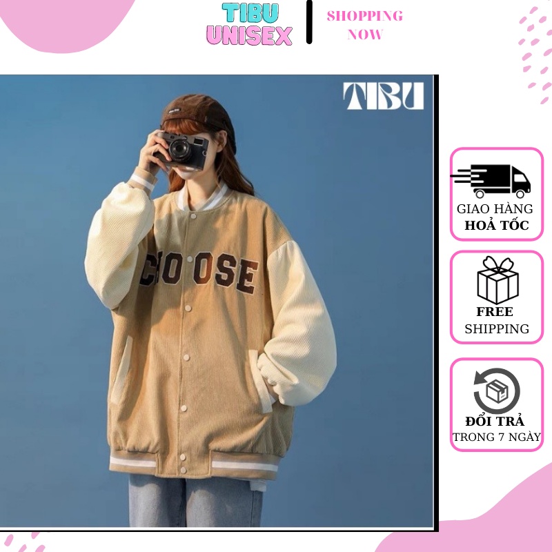 Áo Khoác Bomber Nhung Tăm Gân 2 Lớp Thêu Chữ CHOOSE ❤ Áo BomBer Bóng Chày Nam Nữ Phong Cách Hàn Quốc