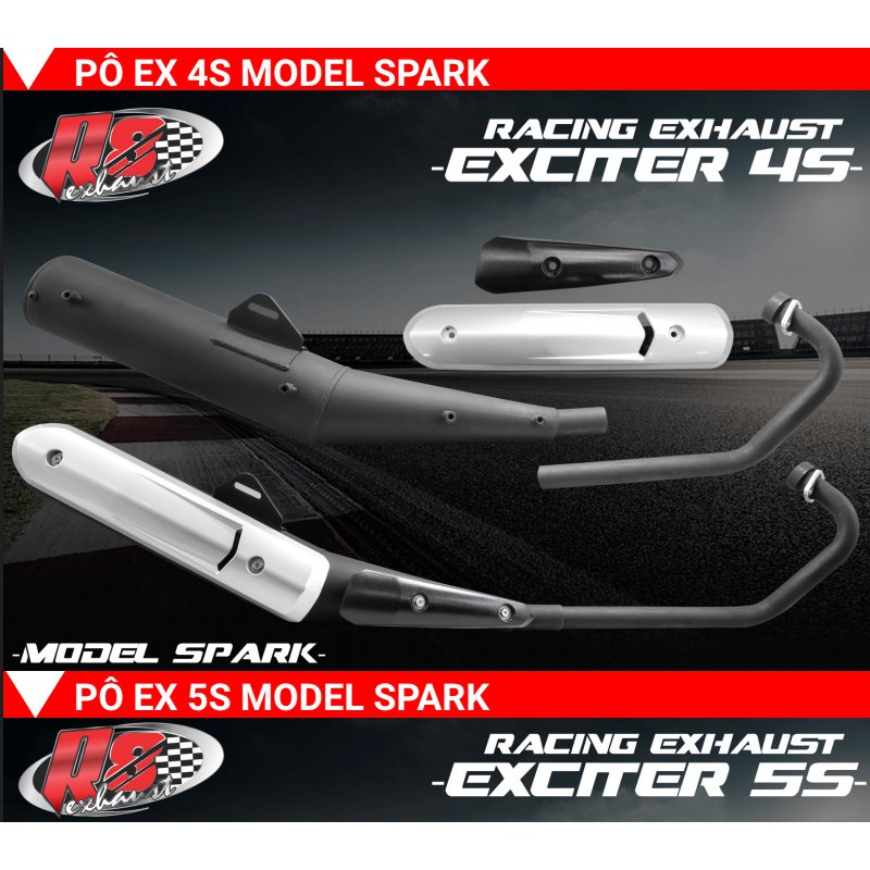 Pô R8 racing Bô tăng giả zin ex135 5 số ex10 4 kèm ốp pô spark _Dochoixemaynhapkhau