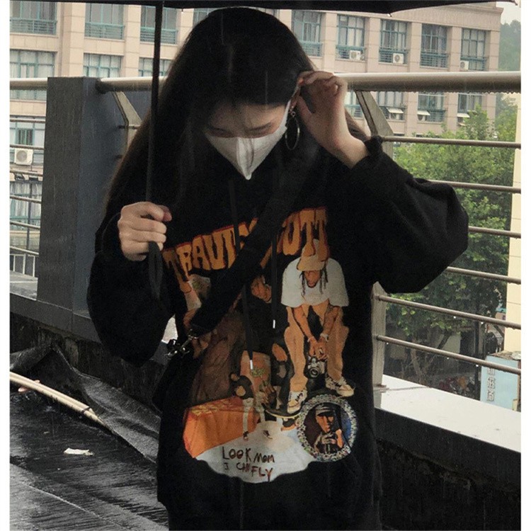 Áo Hoodie Tay Dài Dáng Rộng In Họa Tiết Phong Cách Hàn Quốc Thời Trang Cho Nữ | BigBuy360 - bigbuy360.vn