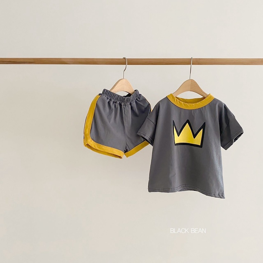 Set Áo Thun Tay Ngắn + Quần Short Cho Bé Sơ Sinh In Hình Vương Miện Đáng Yêu Thời Trang Mùa Hè