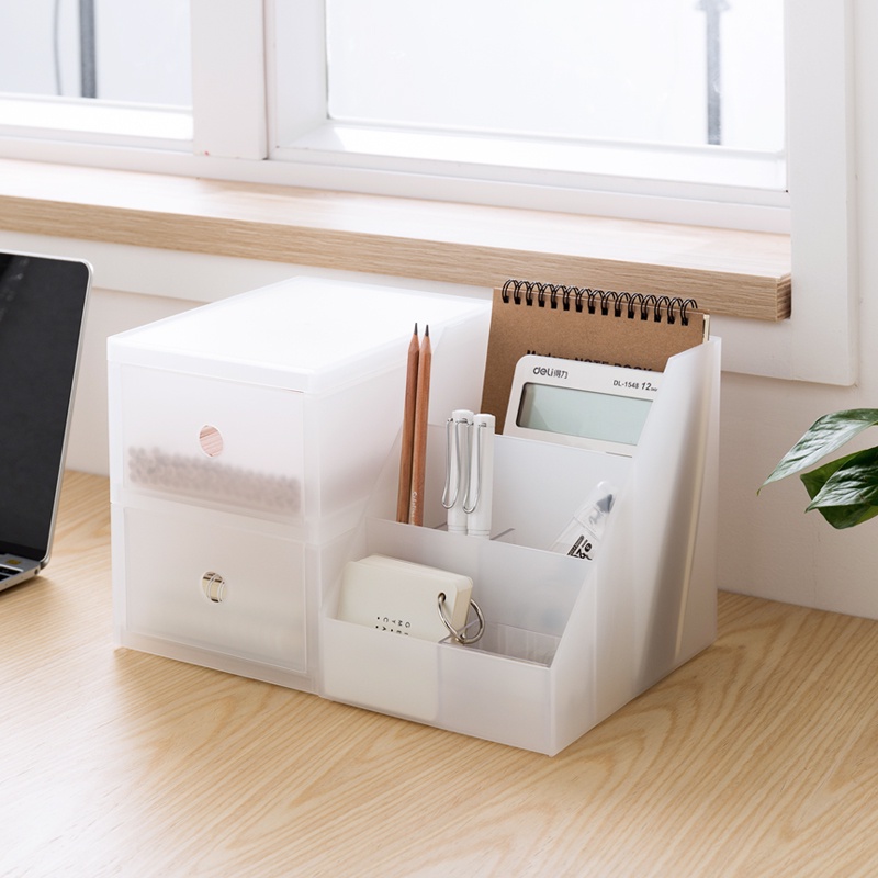 Kệ Nhựa Đựng Mỹ Phẩm Đồ Trang Điểm 2 Tầng Có Hộp Ngăn Kéo Tiện Lợi NaChuan