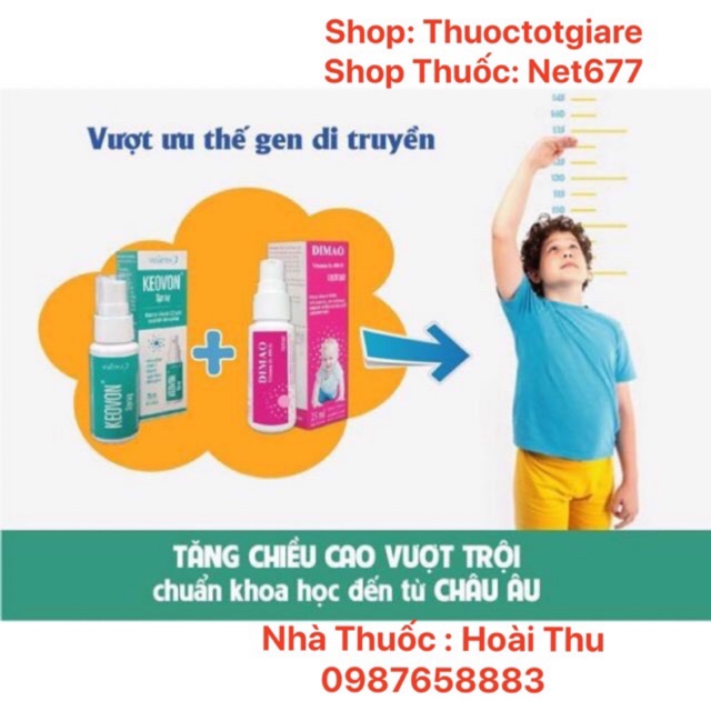 Combo sản phẩm Dimao D3 + Keovon K2 dạng xịt- Hấp thụ canxi , tăng chiều cao vượt trội