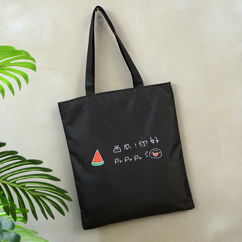 Túi tote vải canvas loại xịn dày dặn có khóa kéo họa tiết miếng dưa hấu Nhật cho nữ