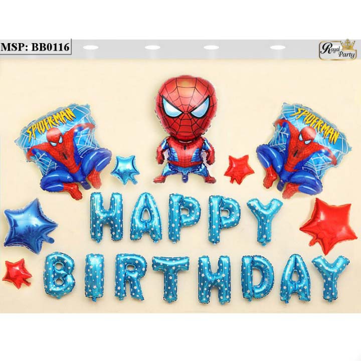 (Tặng bơm + keo) Set Siêu Nhân người nhện captain american siêu nhân sinh nhật cho bé trai - happy birthday decoration