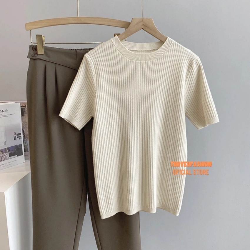 Áo Len Tăm Đũa Cộc Tay Dáng Ôm Cổ Tròn Basic M3029 | BigBuy360 - bigbuy360.vn