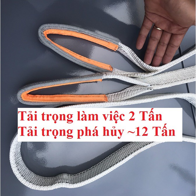 【2Tấn - 5Cm - 2mét/sợi】MAMUT ® Dây cáp vải cẩu hàng Hiệu con voi - Hệ số an toàn 6:1 - Tai cẩu 2 lớp lót