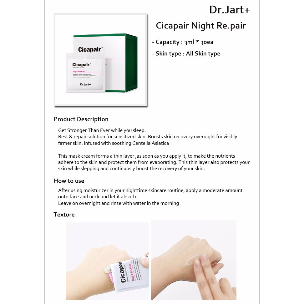 Mặt Nạ Ngủ Dr.Jart+ Cicapair Night Repair 30 miếng 90ml | BigBuy360 - bigbuy360.vn