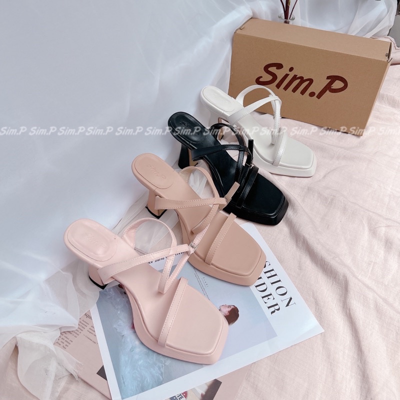 Sandal cao gót 7cm dây mảnh mũi đúp - Qui