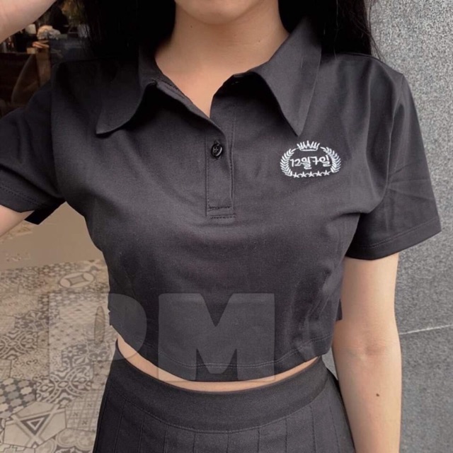 Áo polo Croptop lô gô chữ hàn sao