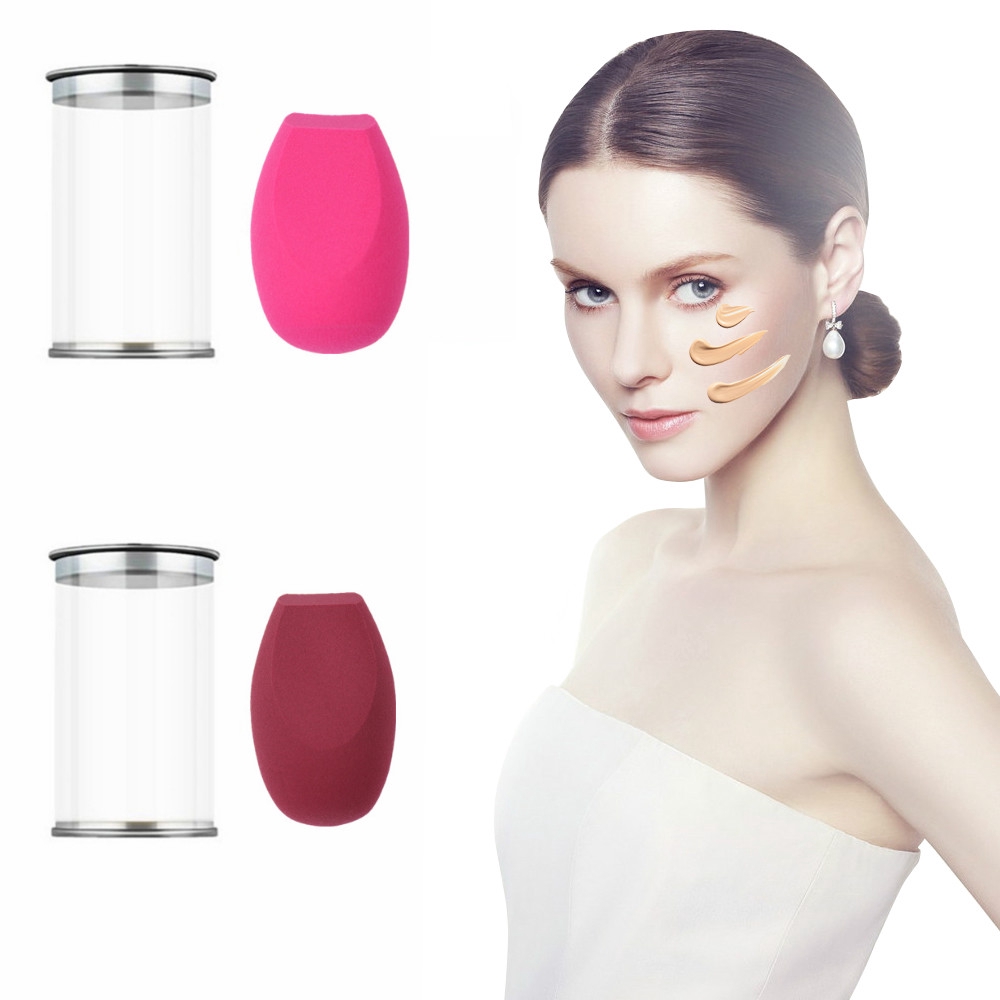 (hàng Mới Về) Set Mút Trang Điểm Kèm Mút Trang Điểm Hình Thùng Tròn Tiện Dụng