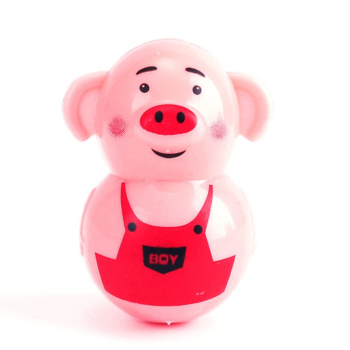 Đồ chơi Lật đật mini hình con heo hồng đỏ dễ thương chất liệu nhựa an toàn cho bé