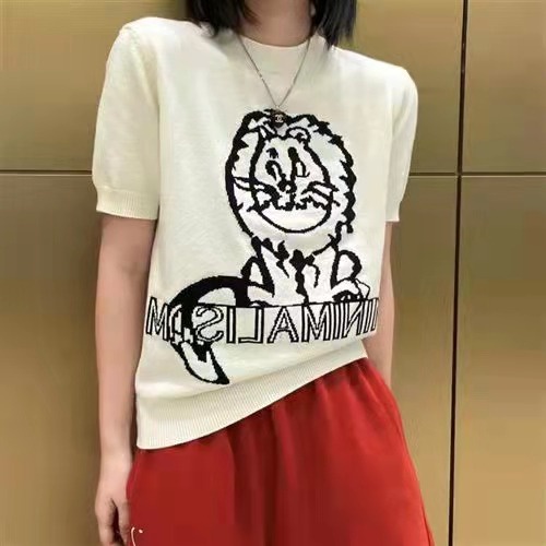 ZHELIHANGFEI Áo len dệt kim thêu ngắn tay áo ngắn tay kiểu dáng rộng rãi đa năng