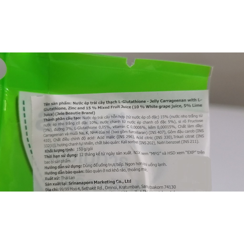 [150g x 3 túi] [XANH LÁ] NƯỚC ÉP TRÁI CÂY THẠCH [Thailand] JELE BEAUTIE Jelly Fruit Juice (halal) (bph-hk)