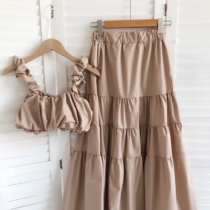 Set Áo 2 Dây Kèm Chân Váy Midi Dài Thời Trang Mùa Thu - Minipie