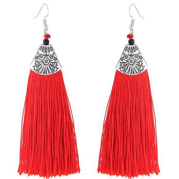 Đôi bông tai bằng hợp kim chạm khắc vintage phối tua rua độc đáo