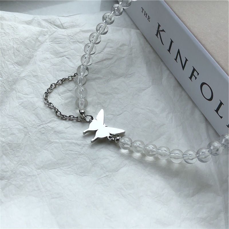 Dây Chuyền Mặt Hình Bướm Trong Suốt Đính Pha Lê Phong Cách Harajuku Hàn Quốc 22308