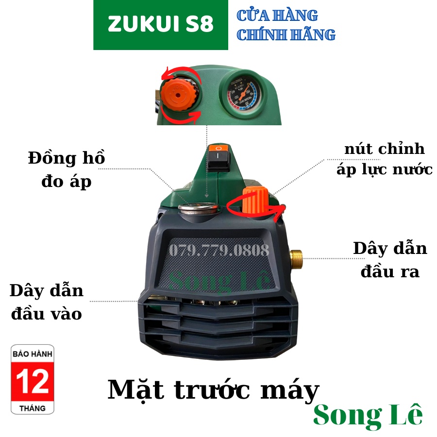 Máy Rửa Xe Chỉnh Áp Zukui S8 - 3000W - Model 2022 - MÁY XỊT RỬA, MÁY RỬA ÁP LỰC NƯỚC - Tặng dây 15m