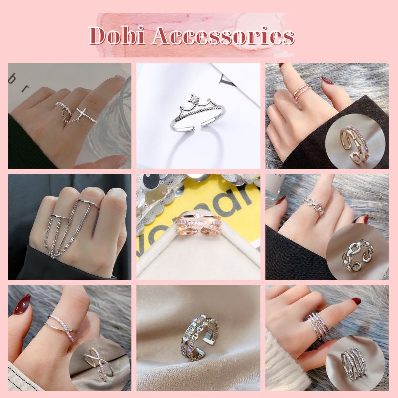 Nhẫn Hở Tuỳ Chỉnh Kích Thước Ngón Tay Chất Liệu Bạc 925 Không Gỉ Cá Tính Đính Đá Phong Cách Hàn Quốc Dobi N2