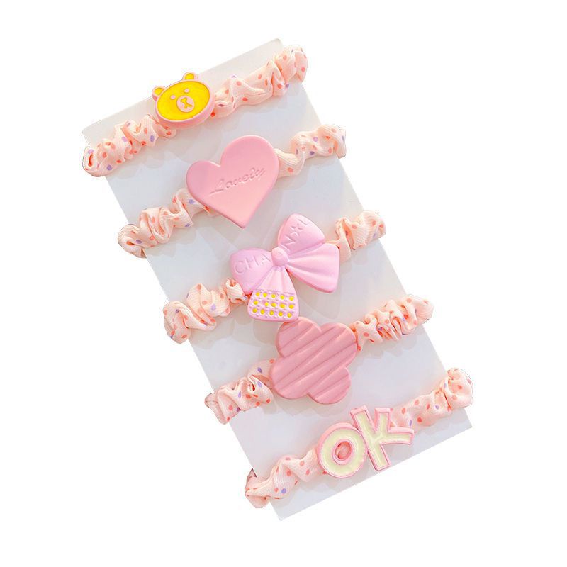 Set 5 Dây Buộc Tóc Nylon Co Giãn Họa Tiết Hoạt Hình Đáng Yêu Cho Bé Gái