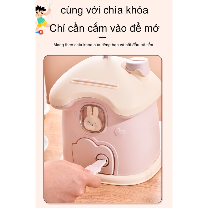 Ống Heo Tiết Kiệm Hình Thỏ Bunny Dễ Thương Sáng Tạo Ống Heo Tiết Kiệm Hình Ngôi Nhà Hoạt Hình Cỡ Lớn Có Khóa Tiện Dụng