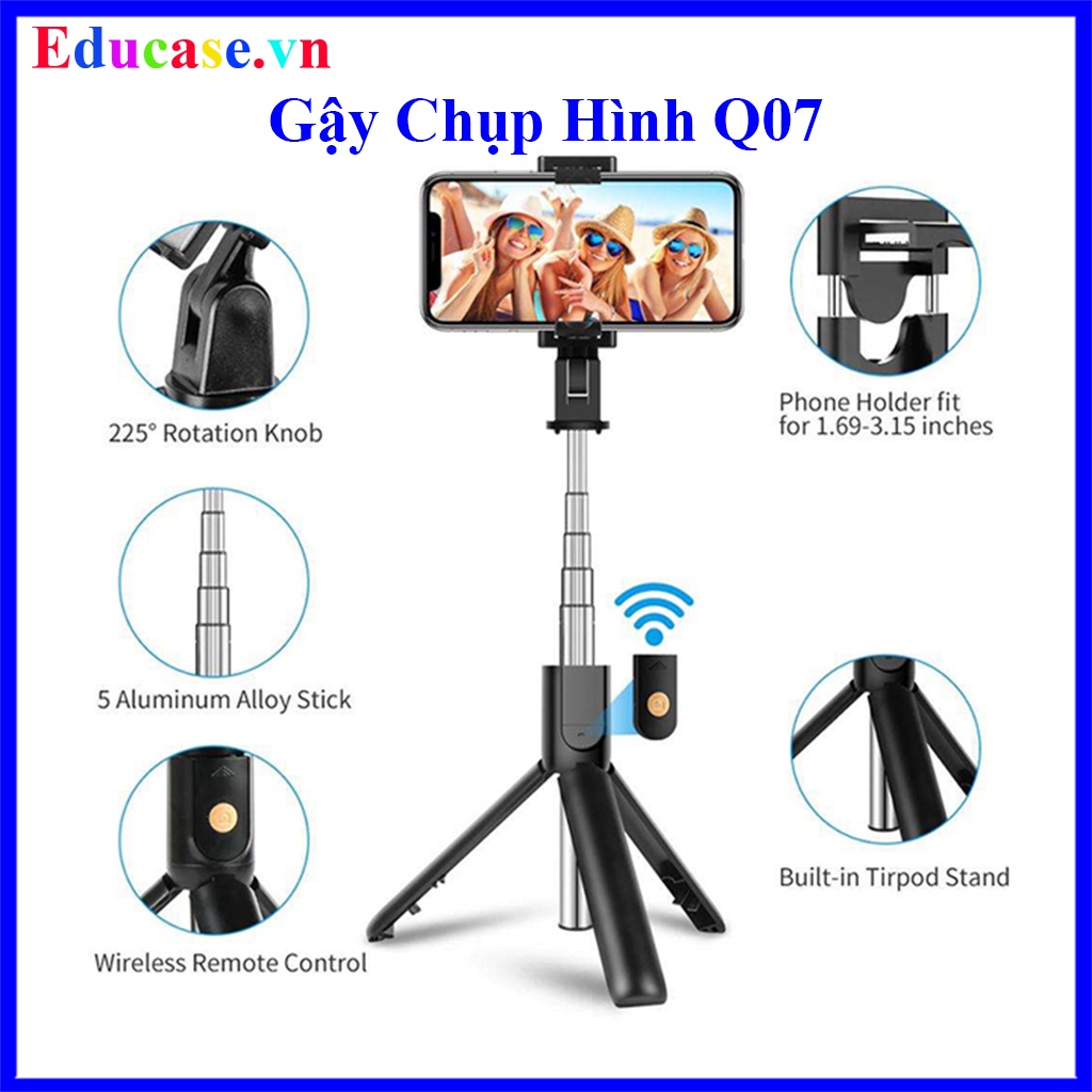 Gậy Chụp Ảnh Selfie Q07 Cho Điện Thoại, Kết Nối Bluetooth Không Dây Đa năng,Có thể xoay ngang/Dọc Điện thoại được