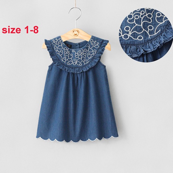 Đầm jean thêu hoa sát nách cực xinh cho bé yêu 1-4 tuổi