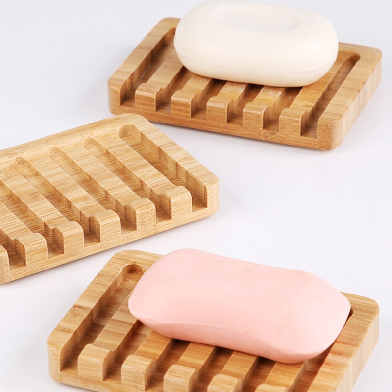 Bộ 2 Giá Đỡ Xà Phòng Bằng Tre Có Rãnh Thoát Nước Tiện Dụng