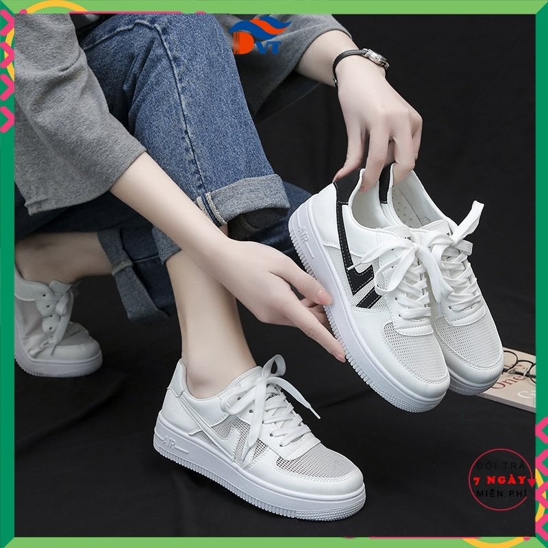 Giày sneaker nữ DVT độn đế, chất liệu cao cấp kèm thiết kế lưới sịn xò, tặng kèm tất