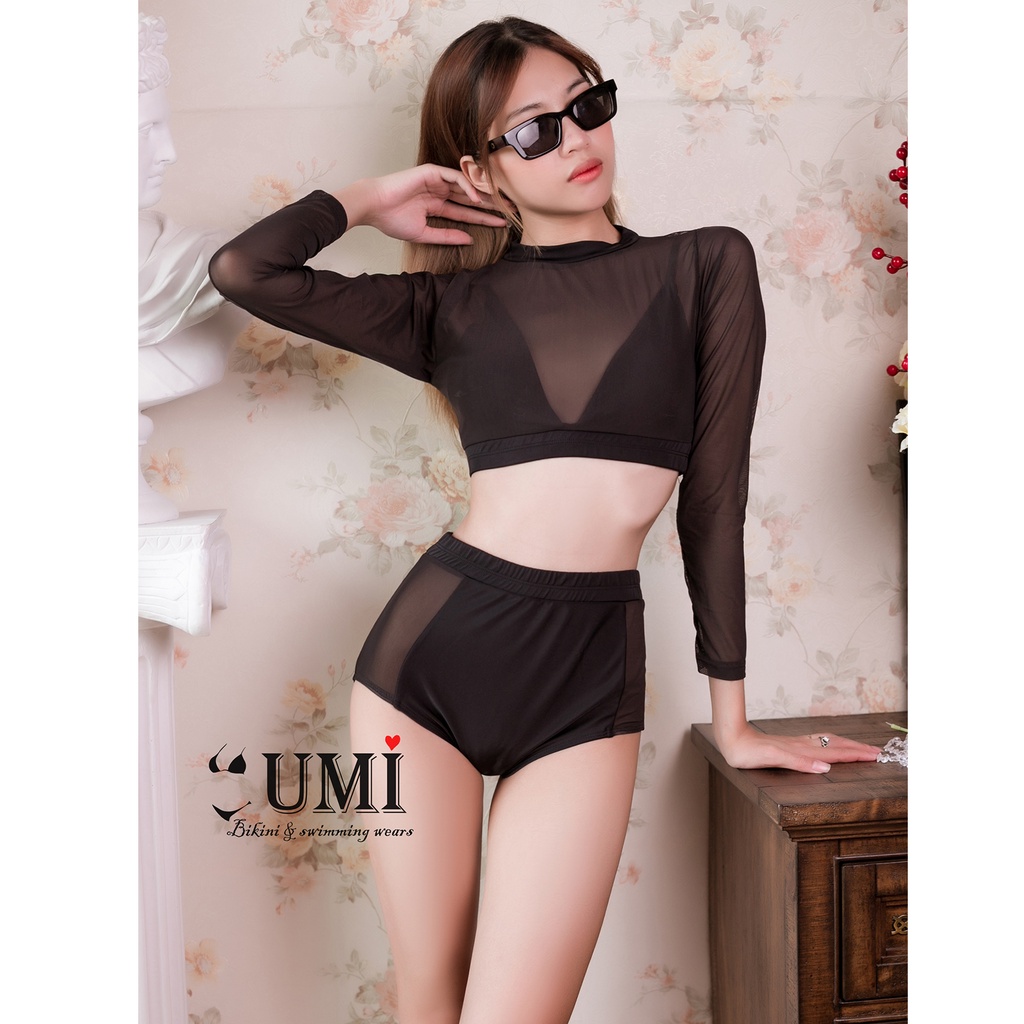 Bikini tay dài lưới quần cạp cao-che khuyết điểm cực tôn dáng-bikinistore trong bộ sưu tập đồ bơi nữ