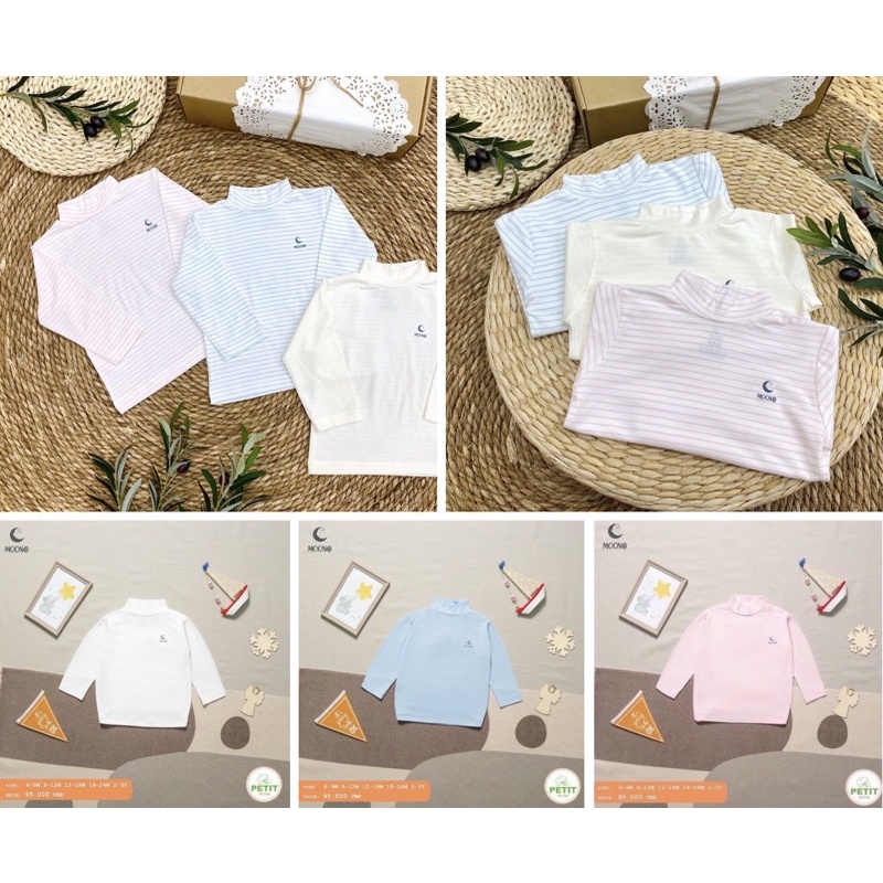 Áo thun cổ lọ cho bé trai bé gái hãng Moon Chất Petit Rất Mềm Mịn(9m-3y)