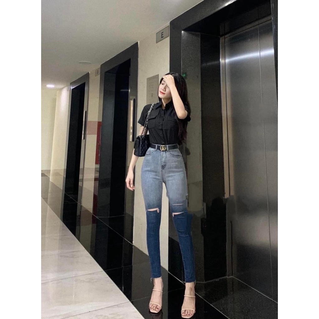 Quần jean 9 tấc Bigsize loang màu Ombre siêu đẹp 4074 4213, lưng cao, co dãn mạnh