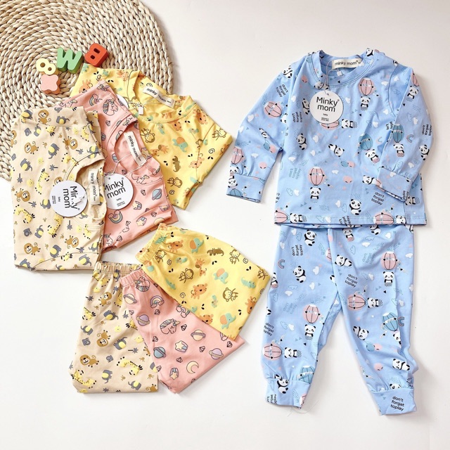 (t&amp;hkids) Bộ Dài Tay Cotton Dày Minky Mom In Hình Dễ Thương Cho Bé Trai Và Bé Gái